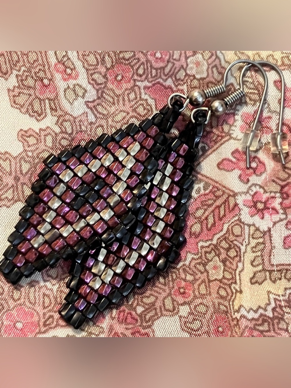 Handmade Miyuki Metallic Twisted Hex Beads Rhombus Drop Witchy Statement Earring